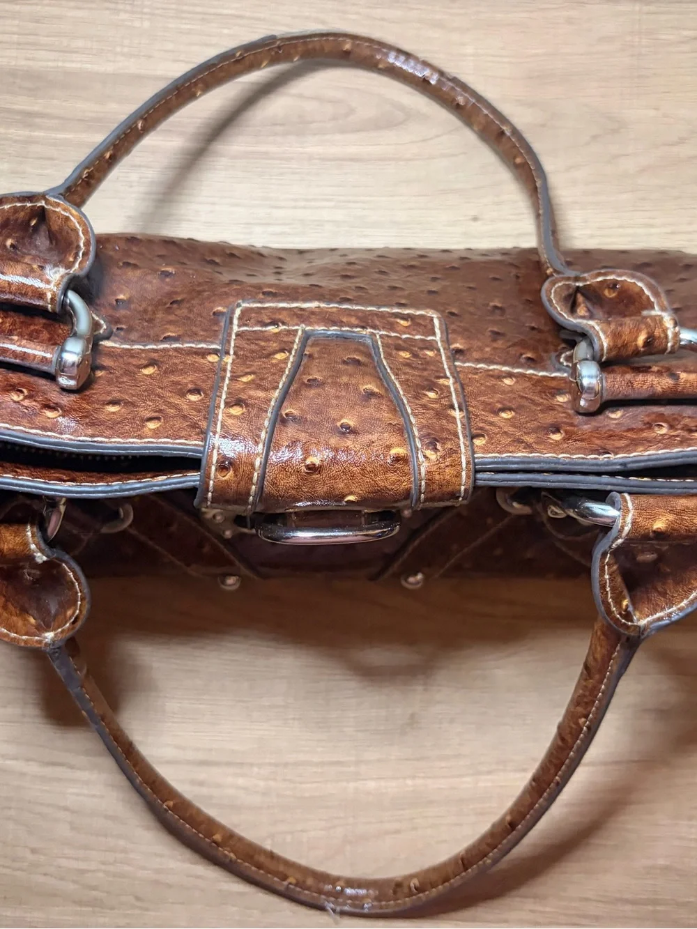 Vintage Y2K Guess Brown Faux Ostrich Shoulder Bag Purse Silver Hardware